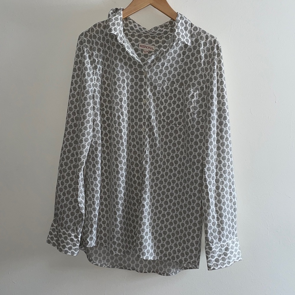 **2/$15**  White and light grey button up collared blouse